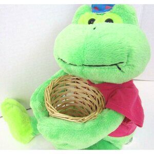 Green Frog Long Legs Big Feet 17" Birthday Plush Stuffed Animal Birthday Hat